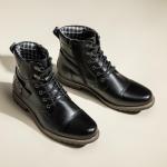 Black Motorcycle Combat Boots for Men