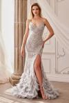 Glimmering Mermaid Gown with Feathered Details