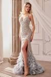 Glimmering Mermaid Gown with Feathered Details