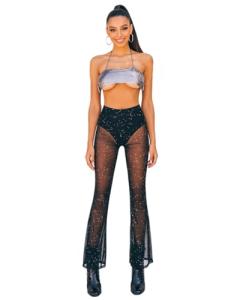 Black Sheer Mesh Flared Bell Bottom Rave Pants