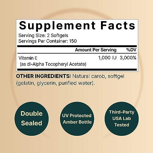 NatureBell Vitamin E Softgels, 1,000 IU, 300 Pills