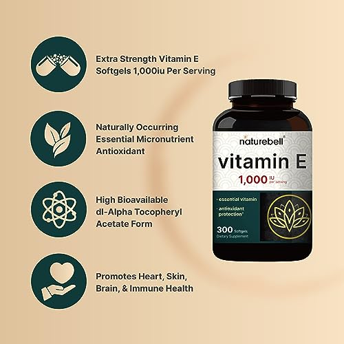 NatureBell Vitamin E Softgels, 1,000 IU, 300 Pills