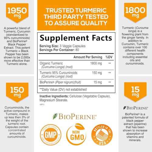 Turmeric Curcumin with BioPerine 1950mg - Joint Support