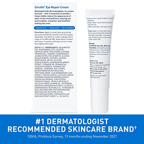 CeraVe Eye Repair Cream for Dark Circles, Puffiness