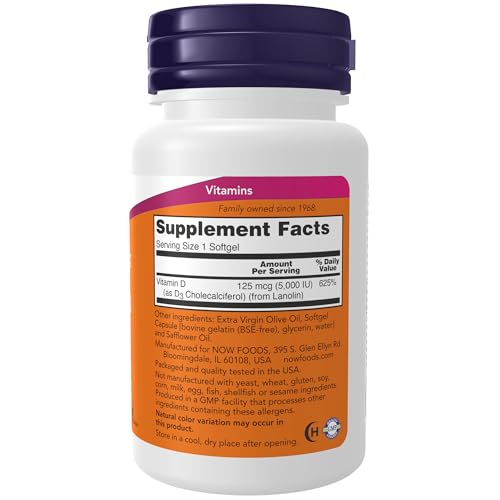 NOW Vitamin D-3 5,000 IU Softgels, Structural Support*