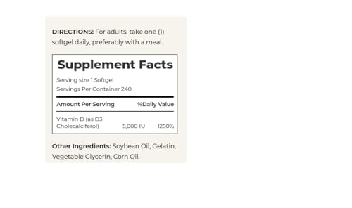 Nature's Bounty Vitamin D3 5000iu, Immune Support, 240 Ct