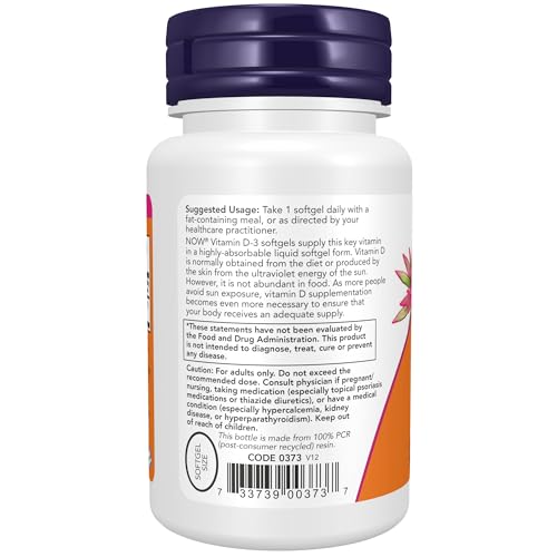 NOW Vitamin D-3 5,000 IU Softgels, Structural Support*