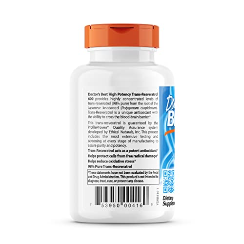 Trans-Resveratrol 600mg Capsules, Doctor's BEST, Non-GMO, Vegan