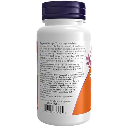 NOW Supplements Resveratrol 350mg, Natural Trans Resveratrol 60 capsules