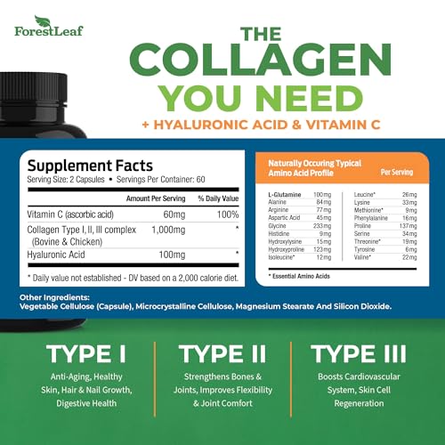 ForestLeaf Multi Collagen Pills with Hyaluronic Acid + Vitamin C - 120 Caps
