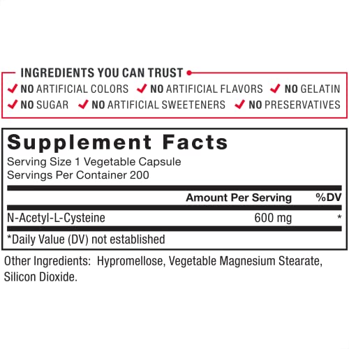NAC Supplement 600 mg 200 Vegetable Capsules