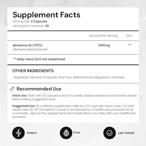 ACEWORKZ Premium Berberine HCL 1200mg - 97% Purity