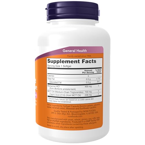 NOW Berberine Glucose Support with MCT Oil, 90 Softgels