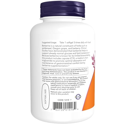 NOW Berberine Glucose Support with MCT Oil, 90 Softgels