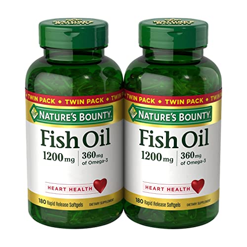 Nature’s Bounty Fish Oil 1200 mg, Heart Health, Omega 3 EPA & DHA, 360 Softgels Twin Pack