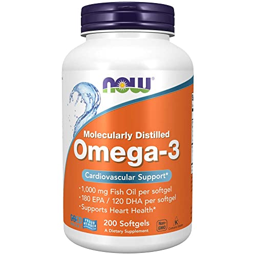 NOW Omega-3 EPA/DHA Capsules, Heart Health, 200 Count