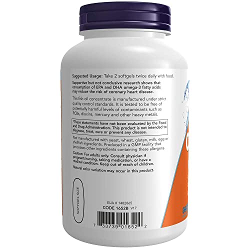 NOW Omega-3 EPA/DHA Capsules, Heart Health, 200 Count