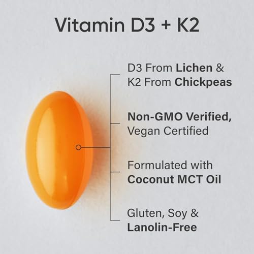 Vegan Vitamin D3 + K2 Softgels for Immune Health