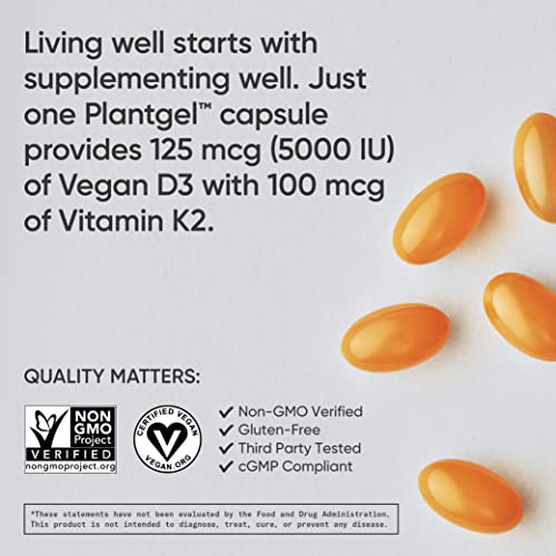 Vegan Vitamin D3 + K2 Softgels for Immune Health