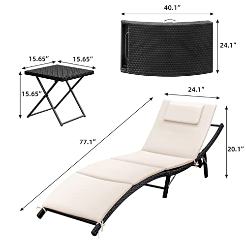 Outdoor Wicker Lounge Chairs Set with Folding Table