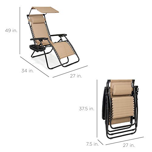 Zero Gravity Recliner Patio Lounge Chair with Canopy - Beige