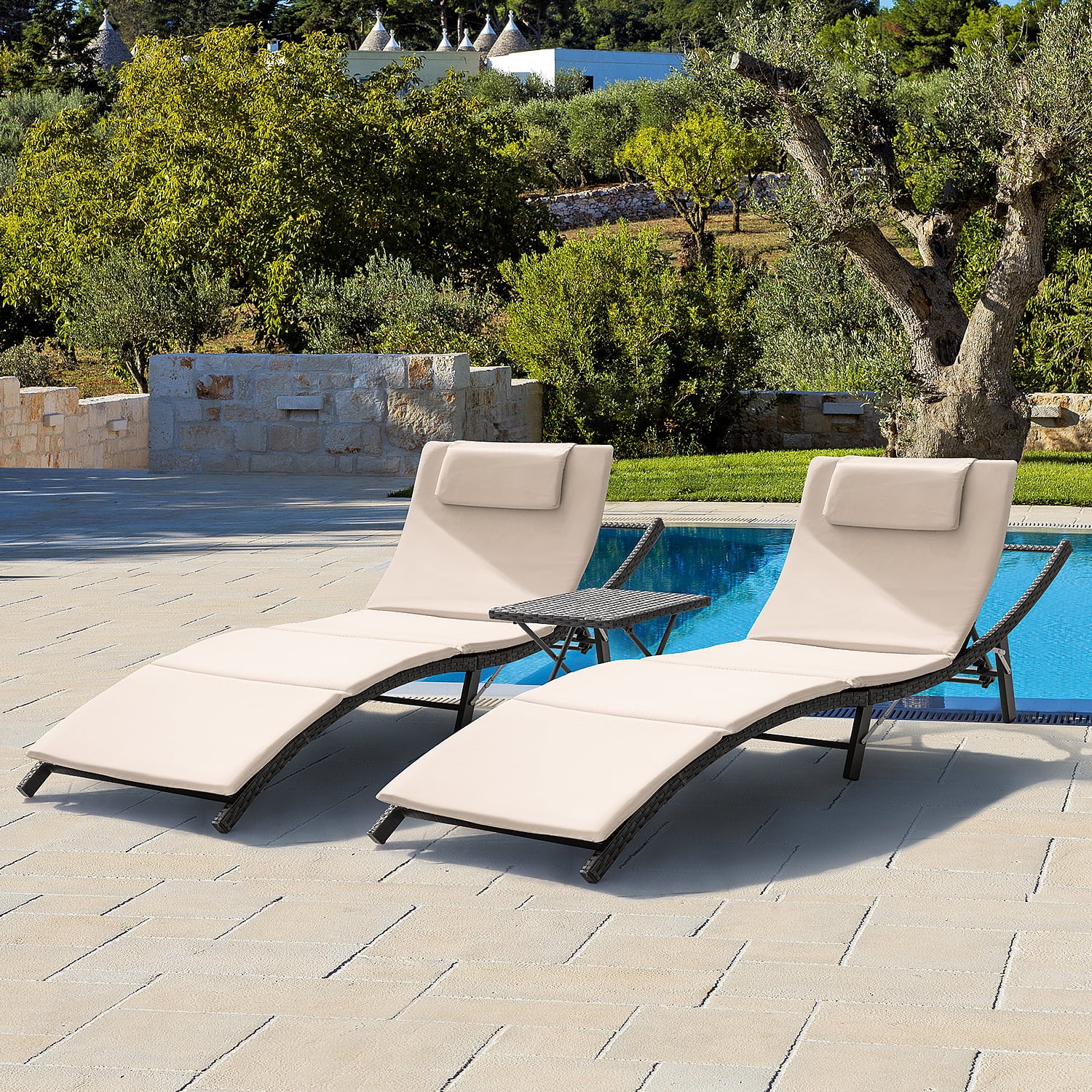 Devoko 3 Piece Patio Outdoor Chaise Lounge Chair