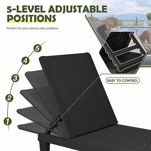 Devoko 2-Pack Adjustable Chaise Lounge Set - Black