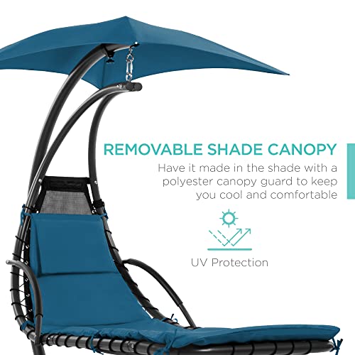 Hanging Chaise Lounge Swing Chair with Canopy - Blue