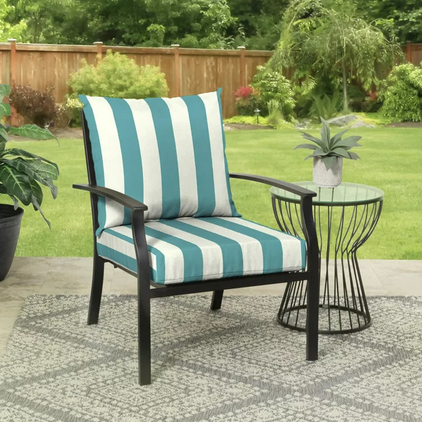 Turquoise Stripe Rectangle Outdoor Deep Seat Cushion Set