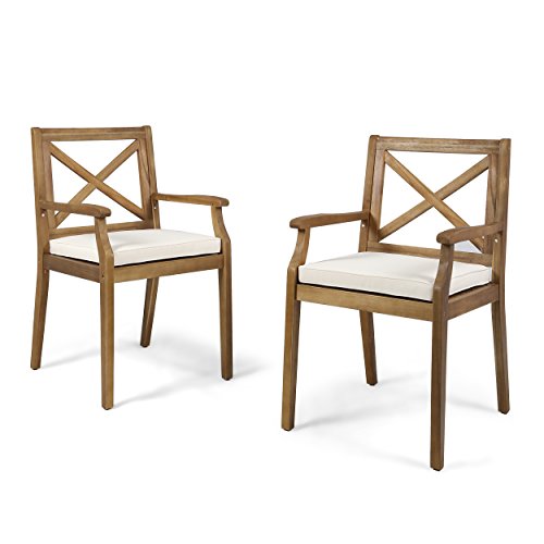 Christopher Knight Teak Dining Chair Set, Cream Cushion