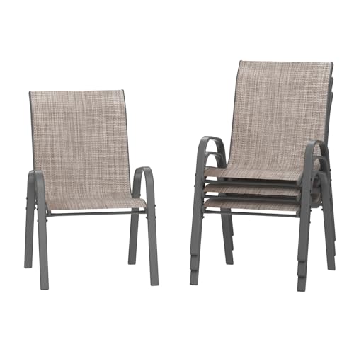 4 Pack All-Weather Stackable Outdoor Dining Chairs, Light Brown