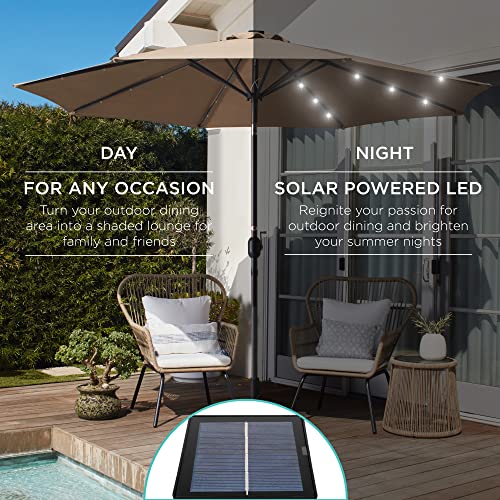 10ft Solar Powered LED Lighted Patio Umbrella - Tan
