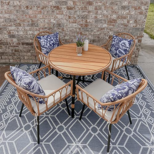 YITAHOME 5-Piece Wicker Outdoor Dining Set with Umbrella Hole