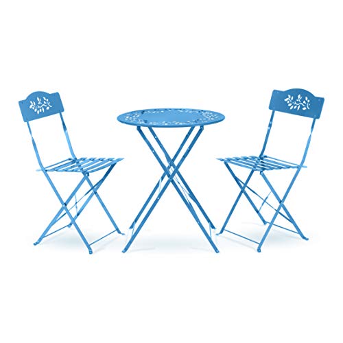 Alpine Corporation Blue Bistro Set, Table 24x24, Chair 17x18x33