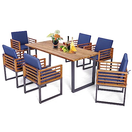 Tangkula 7 Piece Acacia Wood Patio Dining Set