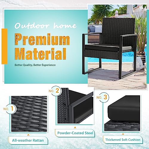 Flamaker 3-Piece Wicker Patio Conversation Set (Black)