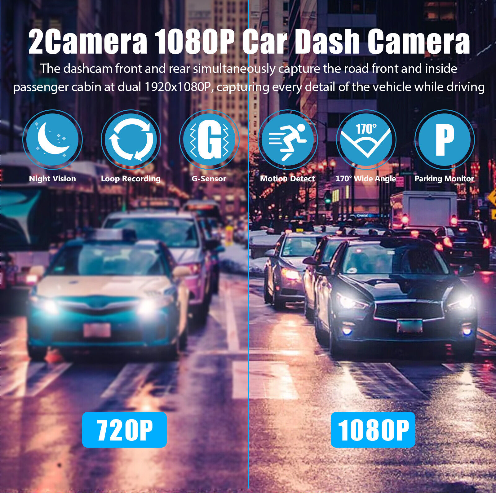 FHD 1080P Dual Lens Car Dash Camera G-Sensor