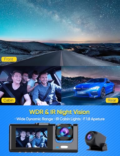 Triple-channel 1080P Car Dash Cam with Night Vision