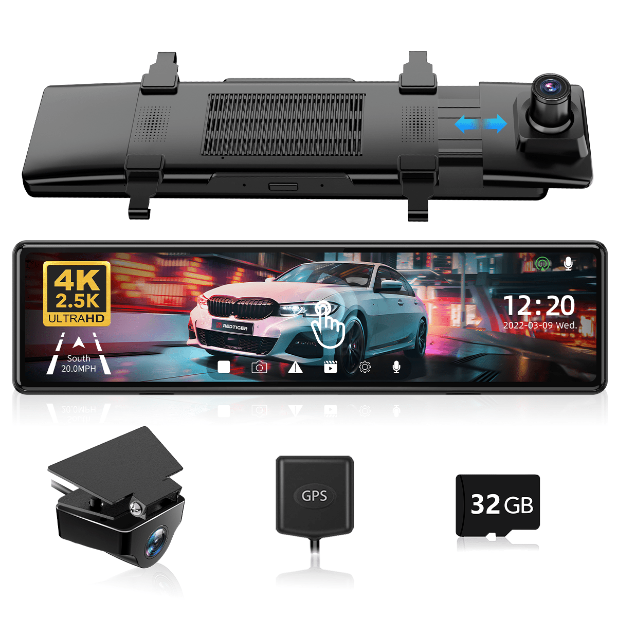 REDTIGER 11" UHD Touch Screen Car Mirror Dash Cam