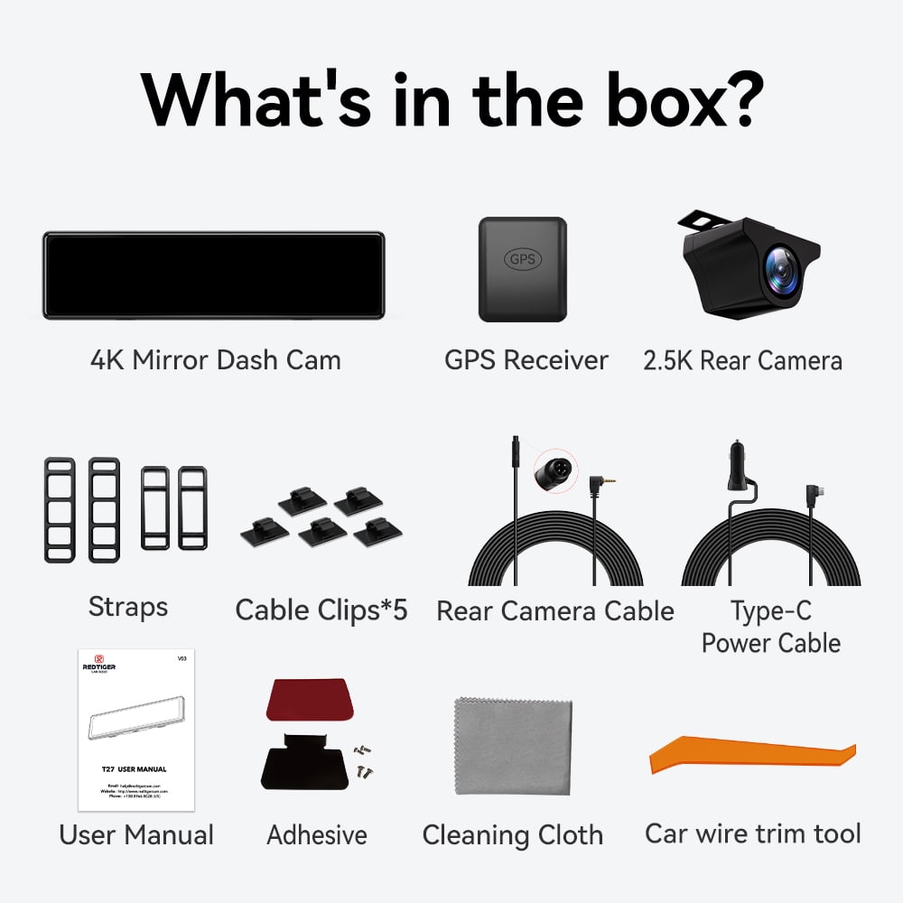 REDTIGER 11" UHD Touch Screen Car Mirror Dash Cam