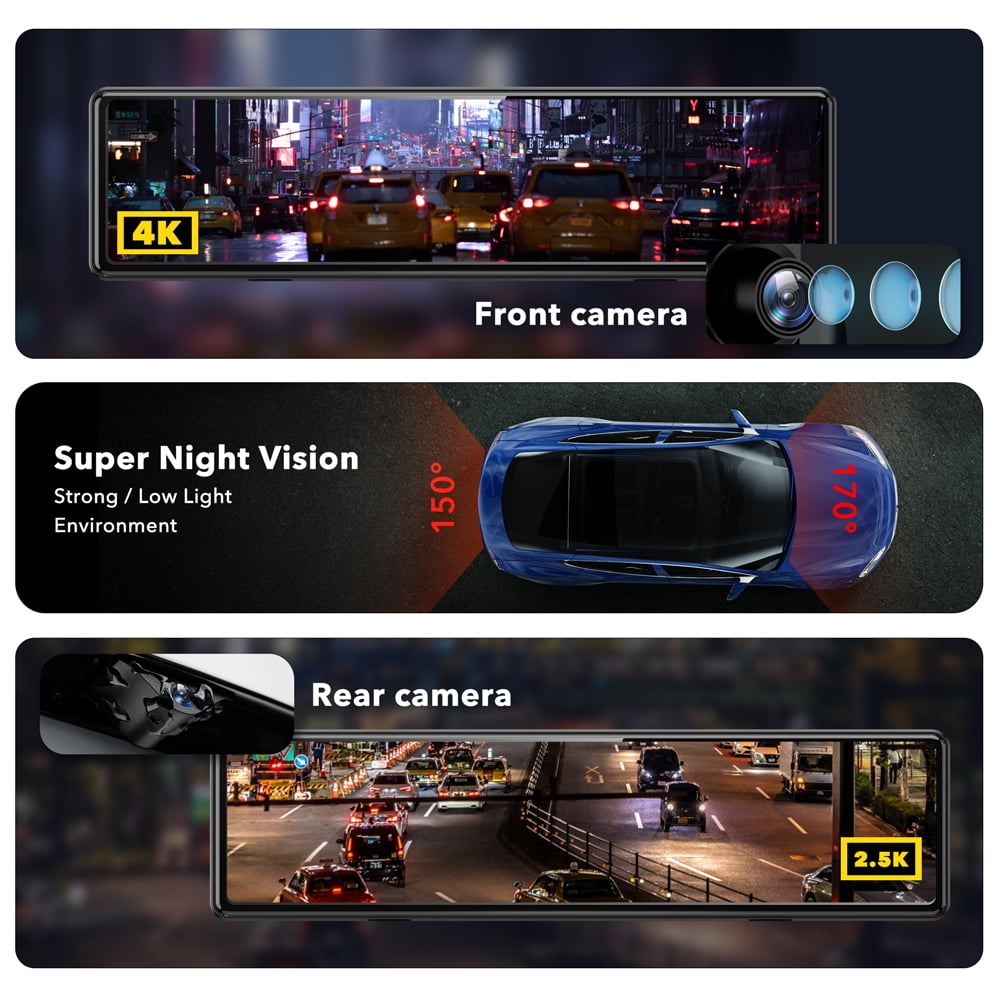 REDTIGER 11" UHD Touch Screen Car Mirror Dash Cam