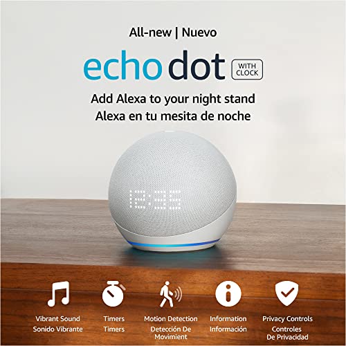 Echo Dot (5th Gen, 2022) with Clock, Alexa, Glacier White
