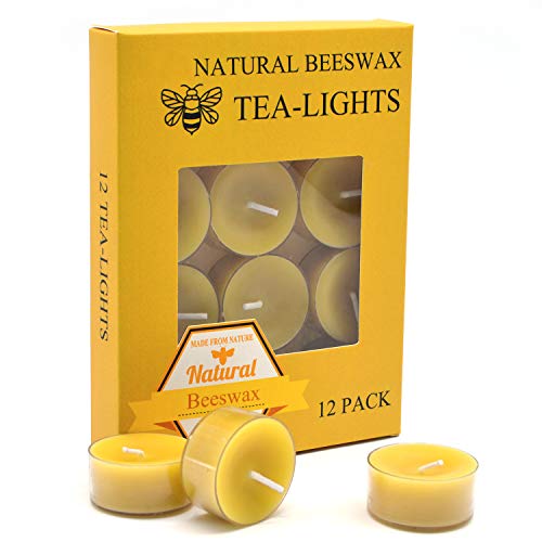 Organic Yellow Beeswax Tealight Candles - 12pcs - Clean Burning