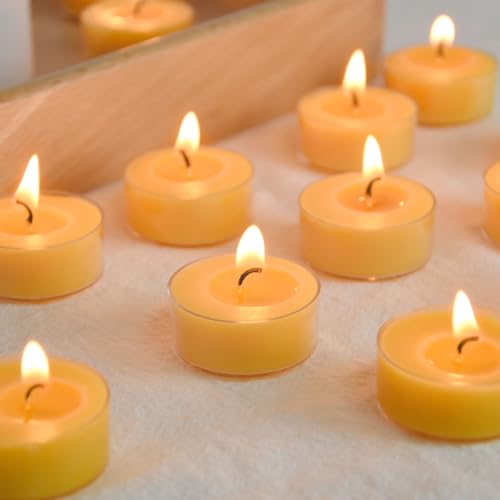 Organic Yellow Beeswax Tealight Candles - 12pcs - Clean Burning