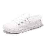 Women's Casual Slip-On Canvas Sneakers - White Dot