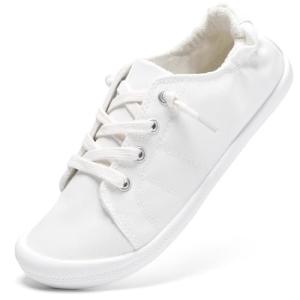 STQ Women's Cute White Slip-On Canvas Sneakers