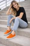Orange Low-Top Slip-On Sneakers for Women