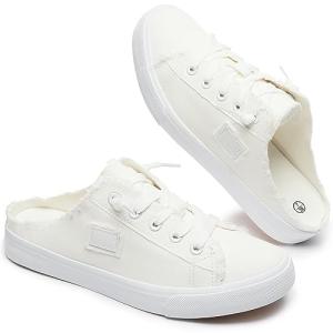 Women's White Canvas Slip-On Mules Sneakers