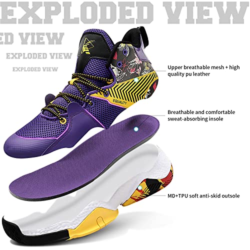 Men's Lightweight Breathable Basketball Sneakers Purple Size 10.5
