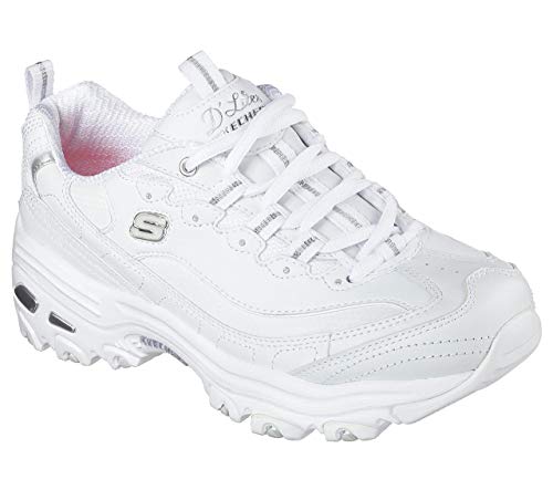 Skechers Sport Women's Memory Foam Lace-up Sneaker, White Silver
